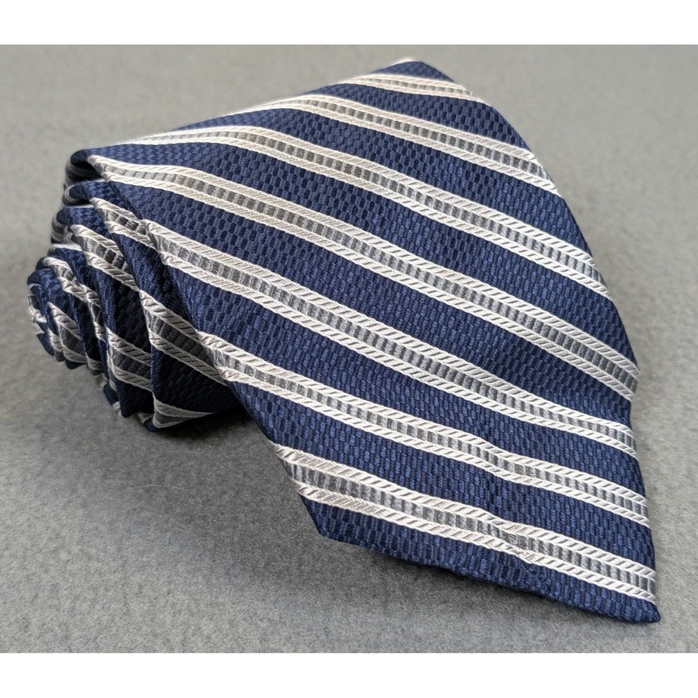 Brooks Brothers Makers and Merchants Silk Tie Blue Silver Repp Stripe Vintage